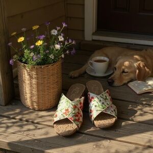🌸A2 Embroidered Midday Floral Slide 3” heel